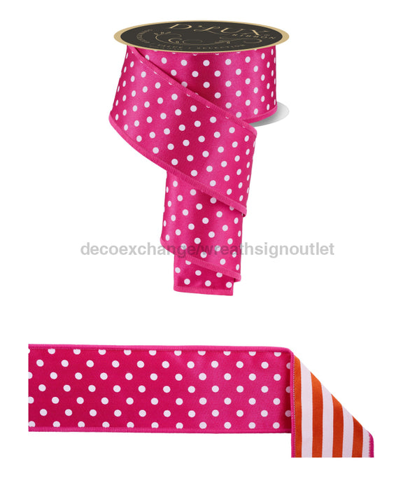 2.5’’X10Yd Polka Dot/Stripe/Fused Hot Pink/White Lx305611 Ribbon