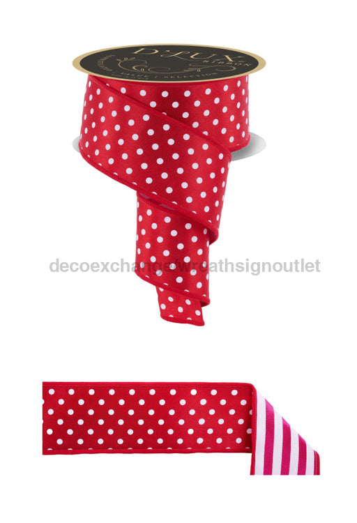 2.5’’X10Yd Polka Dot/Stripe/Fused Red/White/Hot Pink Lx3065Y9 Ribbon