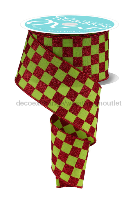 2.5’’X10Yd Print Glitter Check Lime Green/Red RGH1060W1 Ribbon