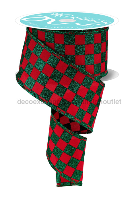 2.5’’X10Yd Print Glitter Check Red/Emerald Green RGH10604N Ribbon