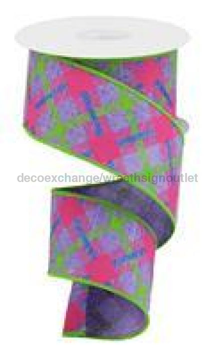 2.5"X10Yd Printed Plaid On Royal Lav/Lime/Hot Pink/Blue RGA143313 - DecoExchange