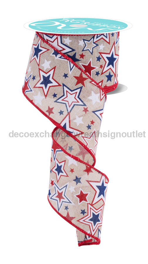 2.5’’X10Yd Printed Stars W/Glitter Lt Natural/Red/White/Blue Rgf158318 Ribbon