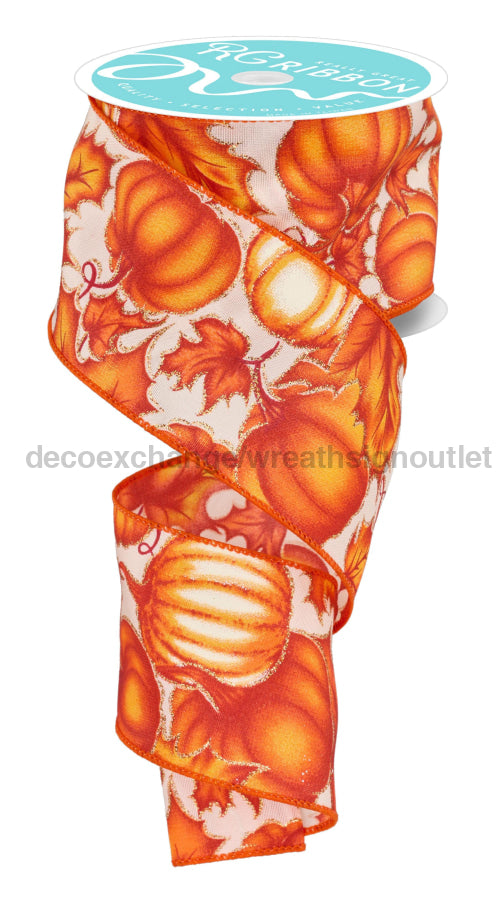 2.5’’X10Yd Pumpkin/Leaves Ivory/Orange/Dk Orange RGF1286 Ribbon