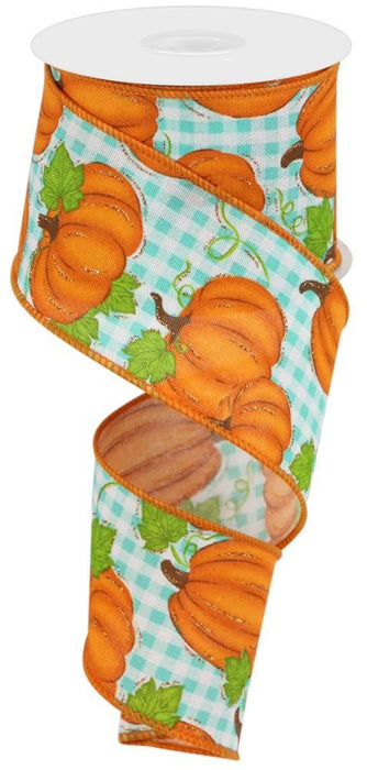 2.5"X10Yd Pumpkin Patch/Check White/Orange/Moss/Turquoise RGA14803T - DecoExchange
