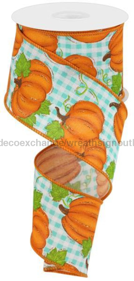 2.5"X10Yd Pumpkin Patch/Check White/Orange/Moss/Turq RGA14803T - DecoExchange