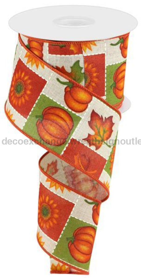 2.5"X10Yd Pumpkin/Sunflower/Maple Leaf Lt Natural/Multi RGC140118 - DecoExchange