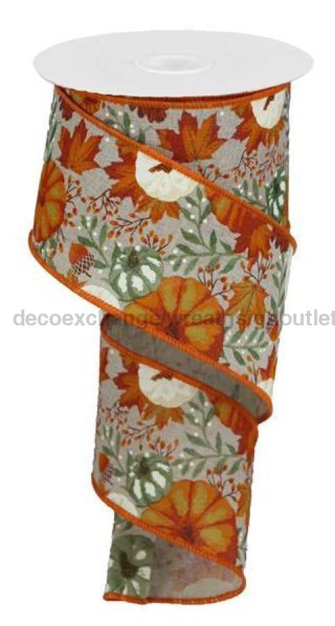2.5"X10Yd Pumpkins/Foliage On Royal Lt Nat/Must/Orange/Rust RGB108118 - DecoExchange