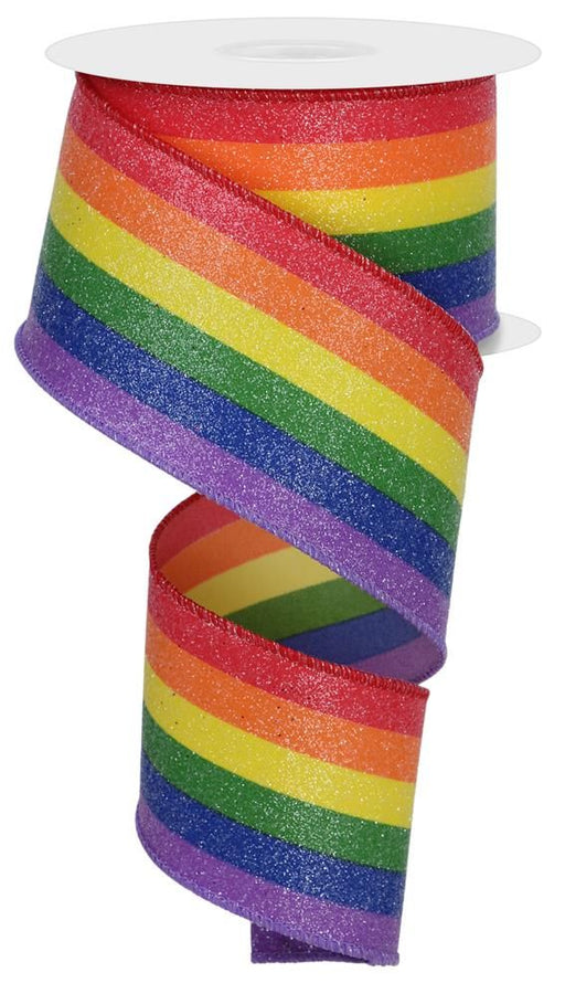 2.5"X10Yd Rainbow Vertical Stripe/Glttr Red/Orng/Ylw/Green/Blue/Prpl RGE14563A - DecoExchange