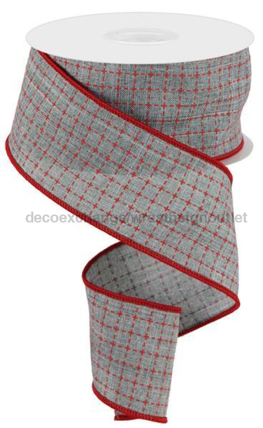2.5"X10Yd Raised Stitched Squares/Royal Lt Grey/Red RG0167810 - DecoExchange