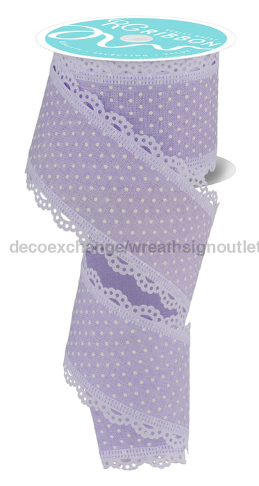 2.5’’X10Yd Raised Swiss Dots W/Lace Light Lavender/White RG08870NR Ribbon