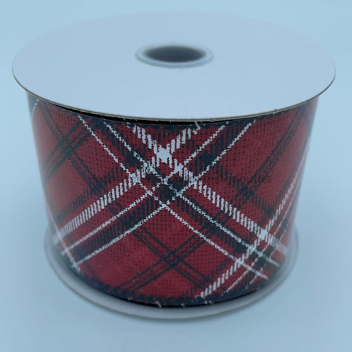 2.5"X10Yd Red Faux Brlp/Bl-Wh Print Diag Pld 72129-40-12 - DecoExchange