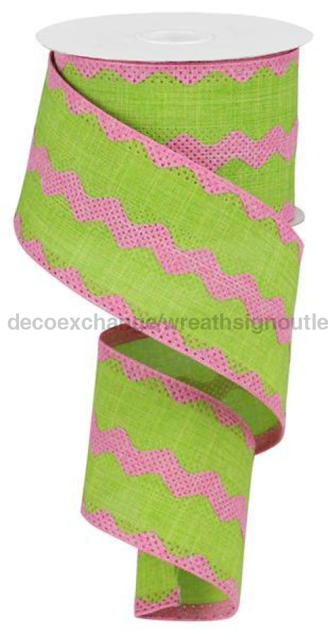 2.5"X10Yd Ricrac Stripe On Royal Fresh Green/Pink RG202370 - DecoExchange