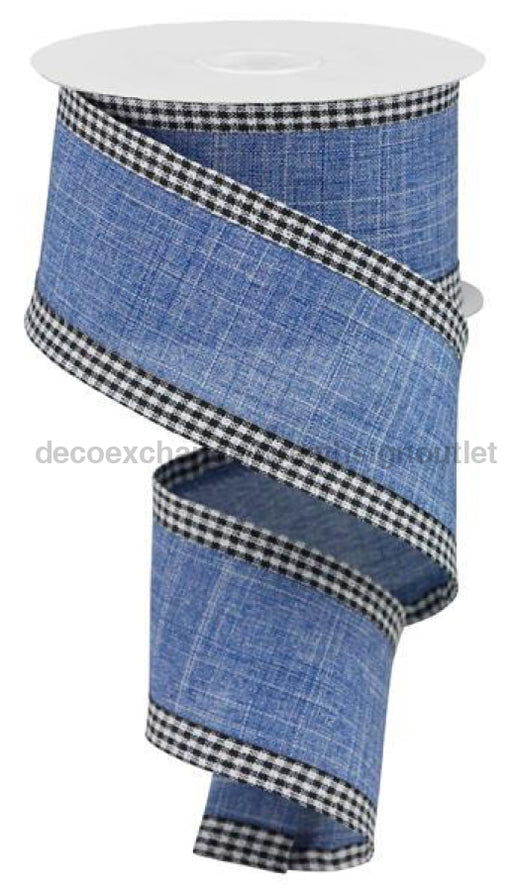 2.5"X10Yd Royal Burlap Gingham Edge Blue Denim/Black/White RGA10998K - DecoExchange