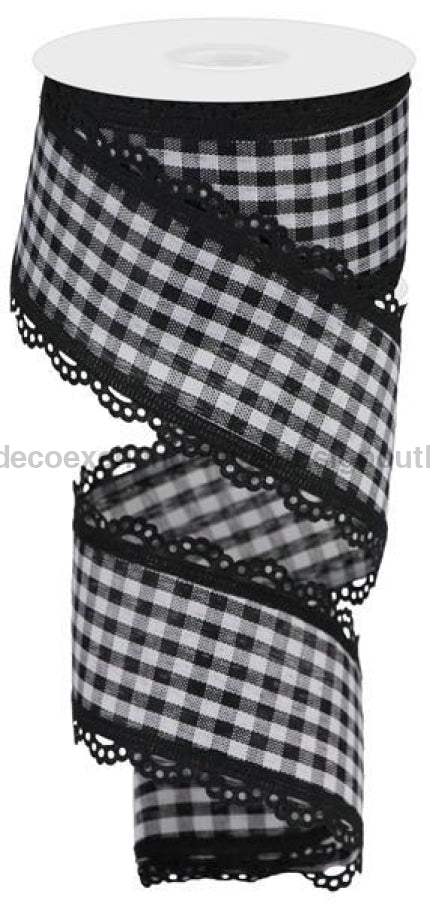 2.5"X10Yd Scalloped Edge Gingham Black/White W/Black RGA1544X6 - DecoExchange