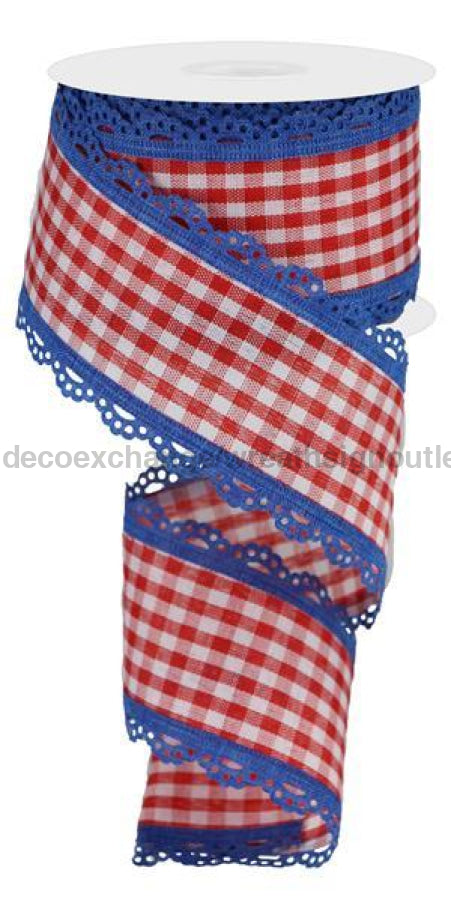 2.5"X10Yd Scalloped Edge Gingham Red/White W/Blue RGA1544A1 - DecoExchange®