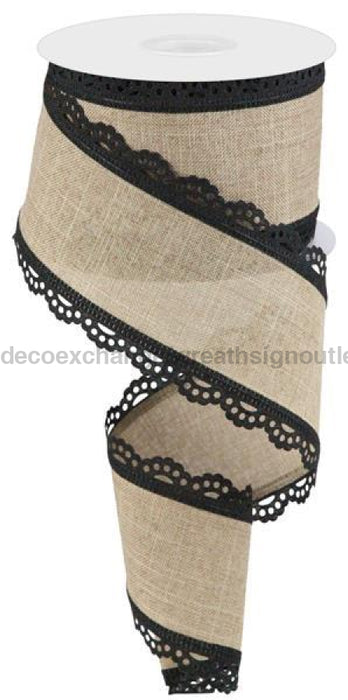 2.5’X10Yd Scalloped Edge Royal Burlap Black/Light Beige Rga154259 Ribbon