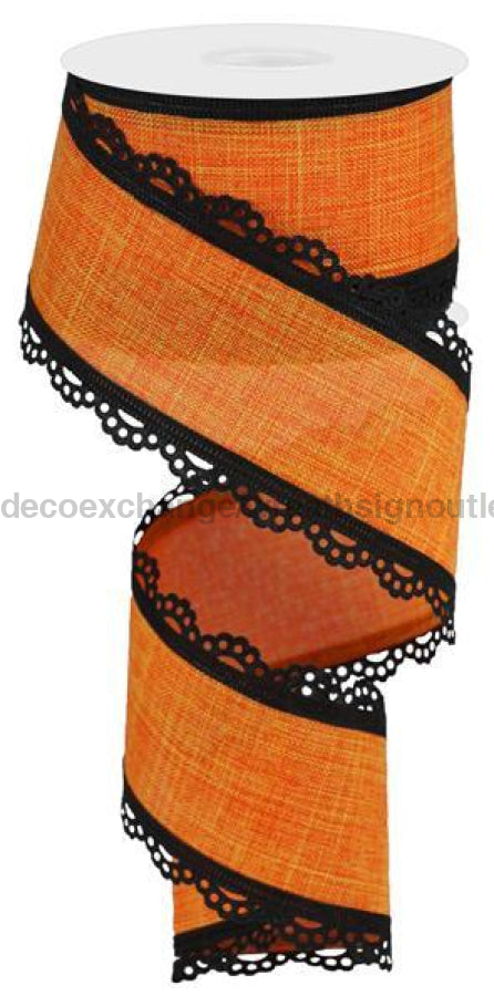 2.5"X10Yd Scalloped Edge Royal Burlap Black/Orange RGA1542J2 - DecoExchange