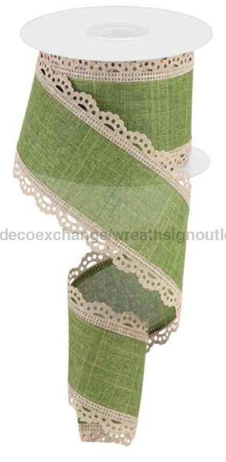 2.5"X10Yd Scalloped Edge Royal Burlap Light Beige/Moss RGA15424M - DecoExchange®
