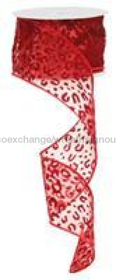 2.5"X10YD SHEER GLITTERED ANIMAL PRINT Red / Burgundy Ribbon RZ0144 - DecoExchange