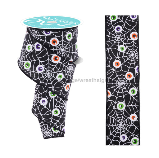2.5’’X10Yd Spider Web/Eyeballs Blk/Wht/Orng/Lime/Prpl RGF183402 Ribbon