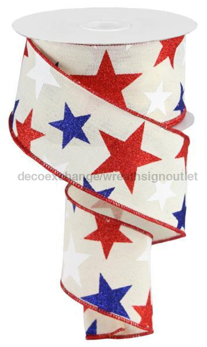 2.5"X10Yd Star On Cotton Ivory/White/Red/Navy RG0193233 - DecoExchange