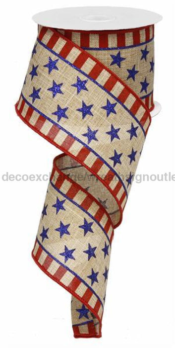 2.5’X10Yd Stars And Stripes On Royal Light Beige/Red/Royal Rg01253H6 Ribbon