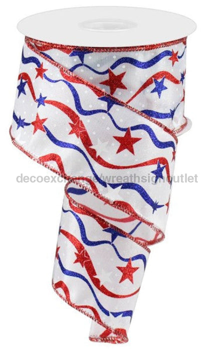 2.5"X10Yd Stars And Wavy Stripes/Satin White/Red/Blue RGA167327 - DecoExchange
