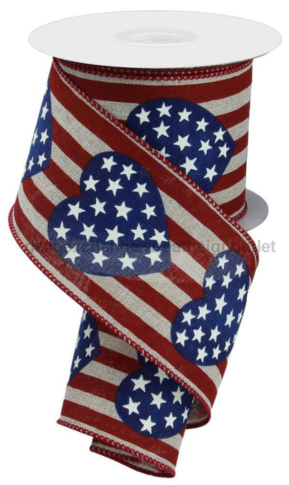 2.5’’X10Yd Stars In Heart/Vertical Stripe Cream/Dk Red/Navy/Dk Blue RGE1261C2 Ribbon