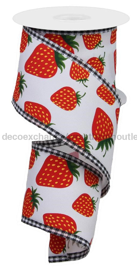 2.5’’X10Yd Strawberries/Gingham Wht/Yllw/Red Rga843627 Ribbon