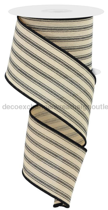 2.5’’X10Yd Ticking Stripe Tan/Black Rge1494Cm Ribbon