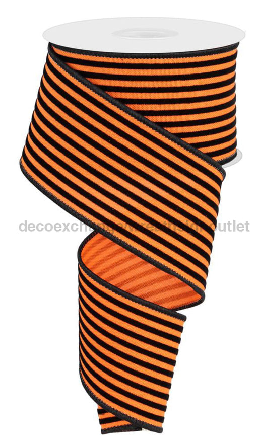 2.5’’X10Yd Velvet Vertical Thin Lines Orange/Black Rge139420 Ribbon