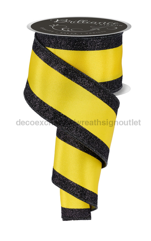 2.5’’X10Yd Vertical Glitter Stripe Yellow/Black LS312029 ribbon
