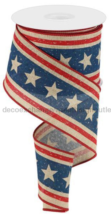 2.5"X10Yd Vertical Stars And Stripes Lt Beige/Red/Blue RGC178801 - DecoExchange