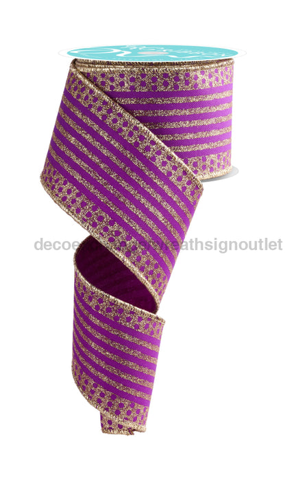 2.5’’X10Yd Vertical Stripe/Dot Edge Purple/Gold Rgf1510Cn Ribbon