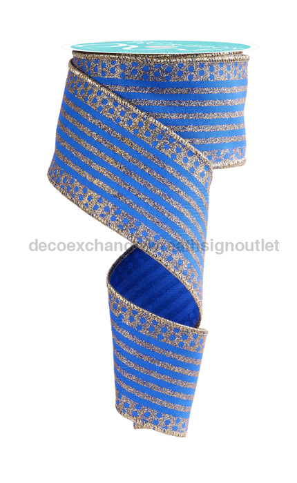 2.5’’X10Yd Vertical Stripe/Dot Edge Royal Blue/Gold Rgf151025 Ribbon