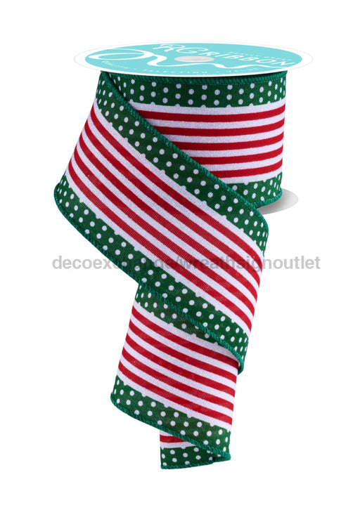 2.5’’X10Yd Vertical Stripe/Polka Dot Edge White/Emerald Green/Red Rgf156706 Ribbon