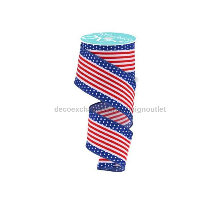 2.5’X10Yd Vertical Strpe/Polka Dot Edge White/Red/Blue Rgf1301A1 Ribbon