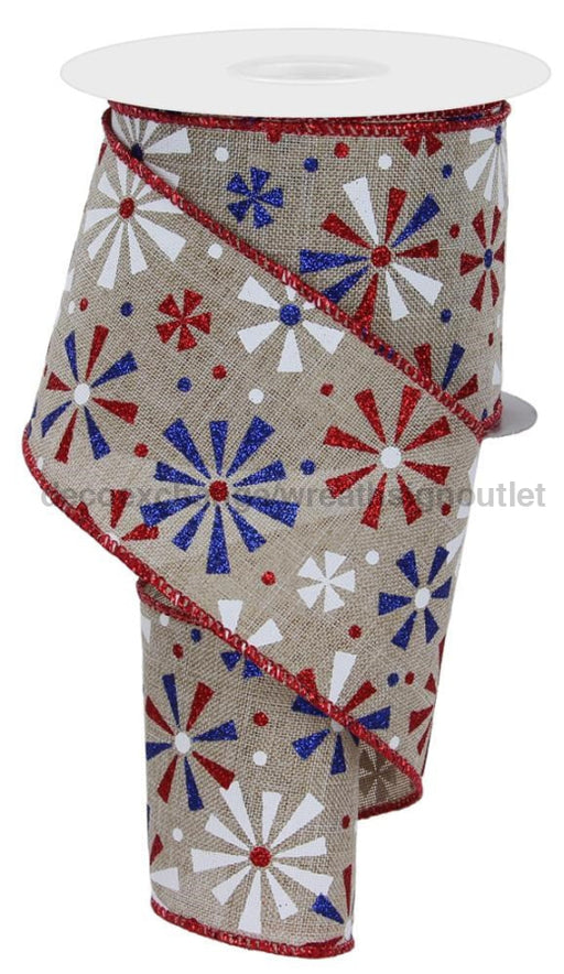 2.5’’X10Yd Vintage Pinwheels Nat/Red/Ryl Blue/Wht RGE115618 Ribbon