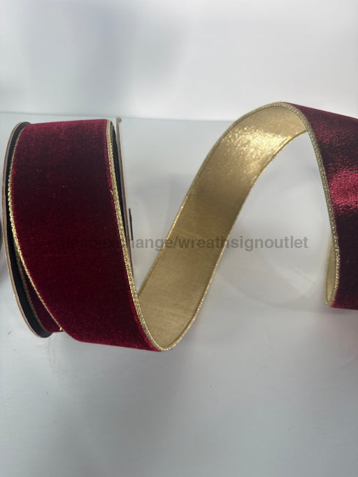 2.5’’X10Yd Vp Lush Velvet Metallic Ligh Gold Back Ruby Ribbon