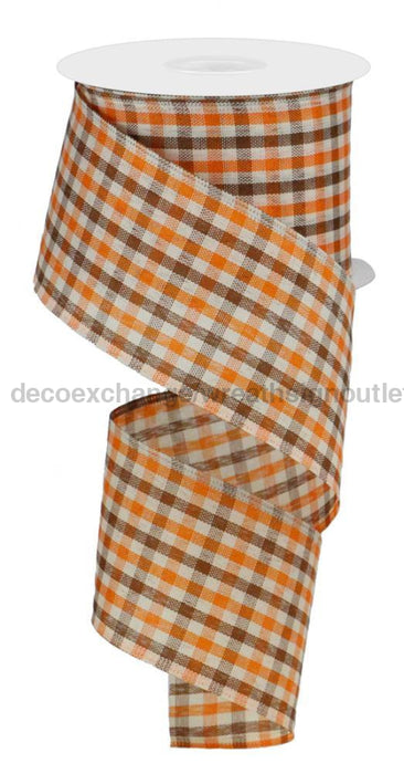 2.5"X10Yd Woven Gingham Check Orange/Brown/Ivory RGA1103YJ - DecoExchange
