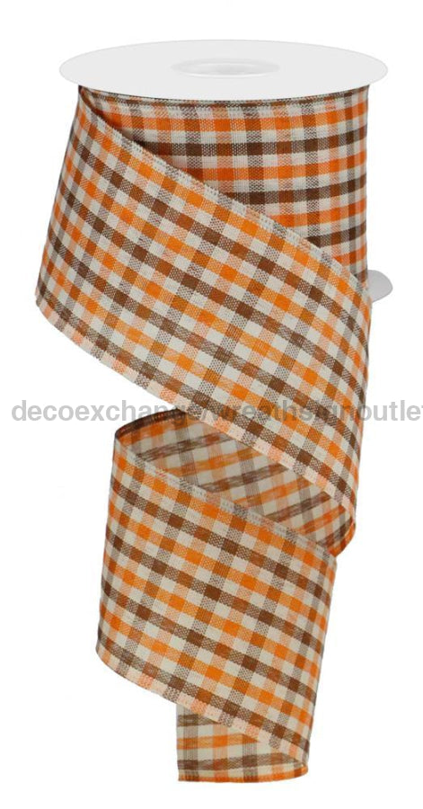 2.5"X10Yd Woven Gingham Check Orange/Brown/Ivory RGA1103YJ - DecoExchange
