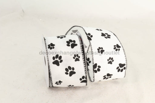 2.5"x10yrds SOLID WHITE and BLACK Dog Paw Ribbon 19773 - DecoExchange