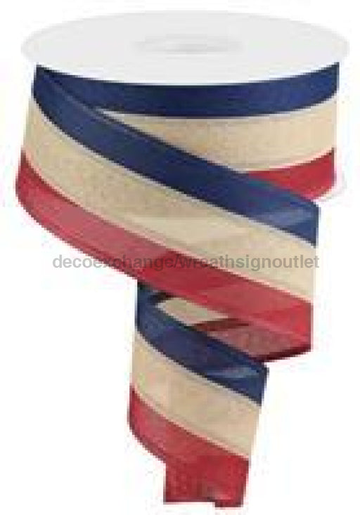 2.5"X25Yd 3-In-1 Value Faux Burlap Navy Blue/Beige/Burgundy RC500790 - DecoExchange