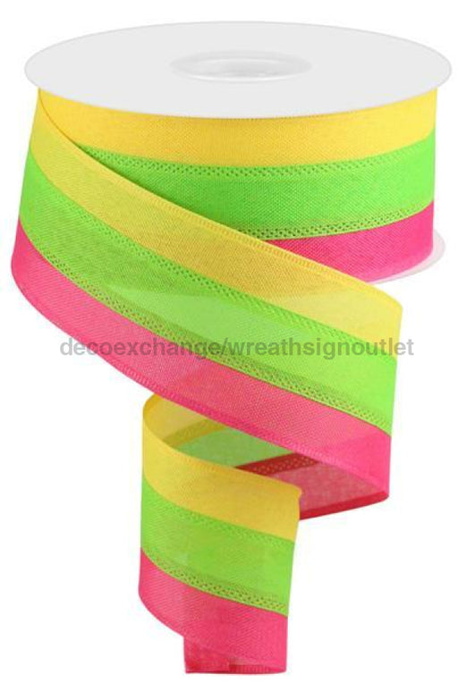 2.5"X25Yd 3-In-1 Value Faux Burlap Ylw/Frsh Green/Fuchsia RC5007XF - DecoExchange