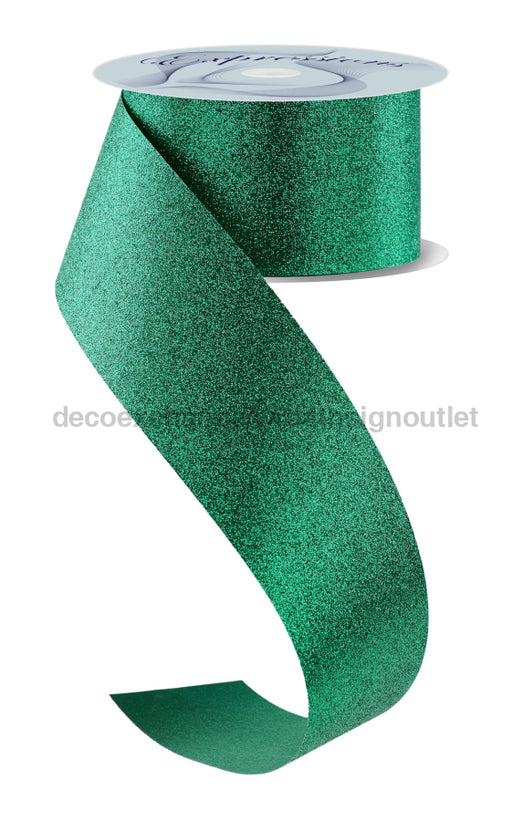 2.5’’X25Yd Shimmer Glitter/Satin No Wire Emerald Green Rj606306 Ribbon