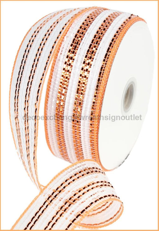 2.5’X25Yd Wide Foil Stripe Orange/White Rr3063Jj Ribbon