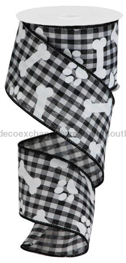 2.5"X50Yd Pawprints/Bones Gingham Check Black/White RGA5894X6 - DecoExchange