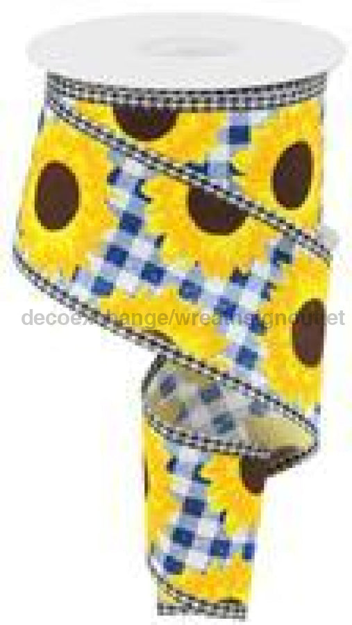 2.75"X10Yd Sunflower/Check Dk Blue/Yellow/Org/Brown RGA817903 - DecoExchange