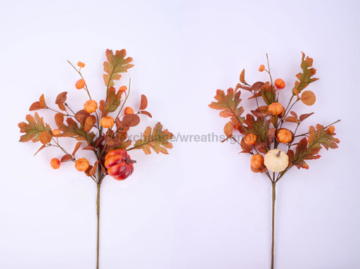 2 Assorted 20"L Pumpkin/Leaf/Eucalyptus Pick Rust/Orange/Cream/Green HA1763 - DecoExchange