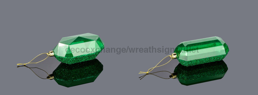 2 Asst 5.25’L Laser Glitter Gem Ornament Emerald Green Xj552306